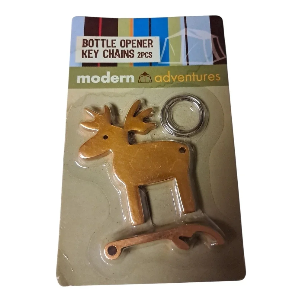 Modern Adventures Moose‎ Key Chain Bottle Opener Gold 2 Piece
